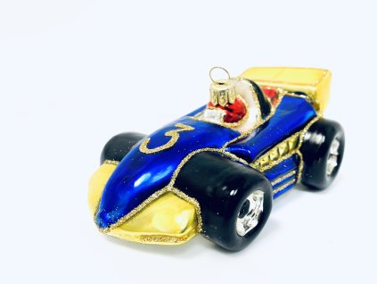 Irisa Skleněná vánoční ozdoba FORMULE AUTO č.3 modré velikost 13 cm