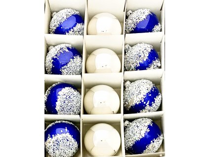Irisa Vánoční exkluzivní ozdoby ANIKA kombinace modré a stříbrné koule Velikost 8 cm, SET 12 ks