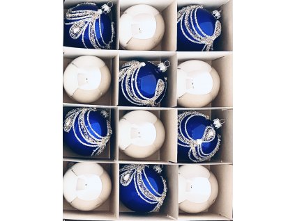 Irisa Vánoční exkluzivní ozdoby BIANKA kombinace modré a stříbrné koule Velikost 8 cm, SET 12 ks