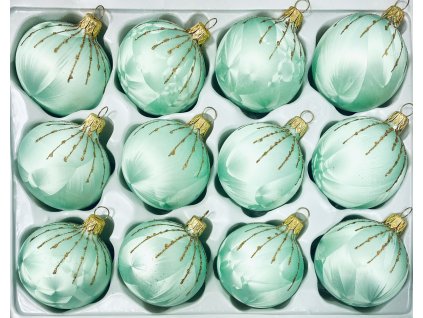Irisa Vánoční ozdoby MADLEN zelené mrazolak s dekorem 5 cm, SET 12 ks