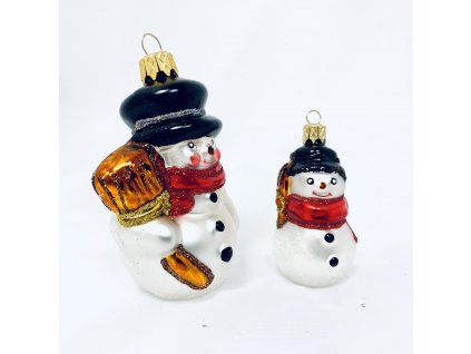 IRISA Vánoční skleněná ozdoba - Sada sněhuláků (malý a velký) 8 cm, balení 2 ks bílá, červená