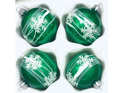 Vánoční Vločky - Zelená sada 4 ks skleněných ozdob (Velikost 7cm)
