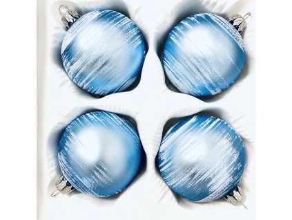 Ranní Modrá Mlha - Modrá sada 4 ks skleněných ozdob s malbou suchým štětcem (Velikost 7cm)