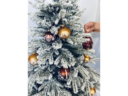 Zasněžený vánoční strom - Bílý 150 cm s dekorací 50 ks ozdob dekor Perník