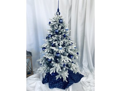 Zasněžený vánoční strom - bílý 150 cm TRADICE s dekorací 47 ks od ozdob cibulák a modrotisk