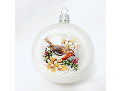 Skleněná vánoční ozdoba s textem na přání - Skleněný ptáček na stromeček (1 ks, 8 cm)