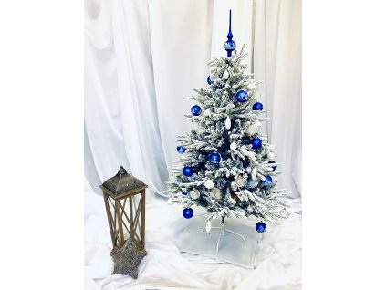 Zasněžený vánoční strom - Modrá Lhota 150 cm bílo-modrý s 61 kusů skleněných