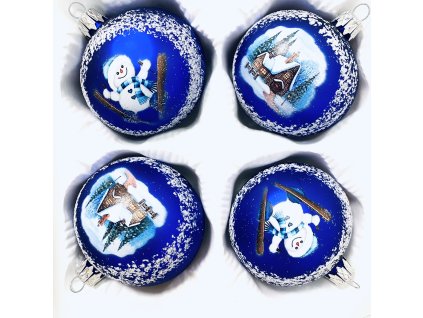 Vánoční kolekce skleněných ozdob - Modrá zimní radost ( modrá, 4ks, velikost 7cm)