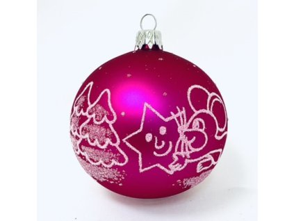 Skleněná vánoční ozdoba s textem na přání - Myš s hvězdičkou s vlastním textem (růžová, 1 ks, 8 cm)