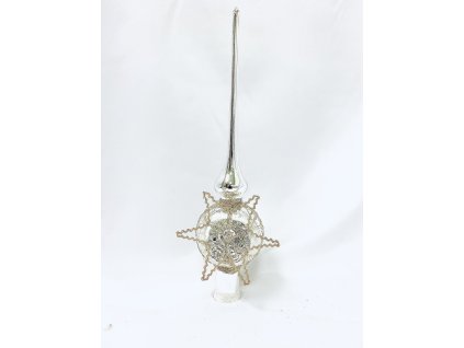 Vánoční ozdoba špice oplétaná  - STELA STŘÍBRNÁ 28 cm