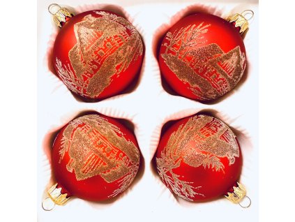Elegance vánoční kolekce -  Chaloupky (červená, 4 ks, Velikost 7 cm)
