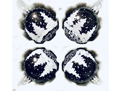 Kouzlo zasněženého lesa: Exkluzivní luxusní skleněné vánoční koule(4 ks černá ,Velikost 6 cm) IRISA