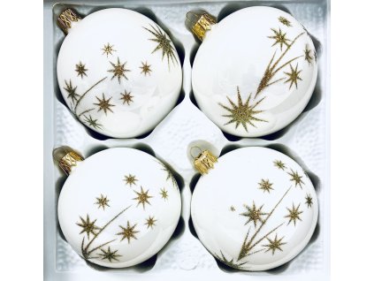 Svítící vánoční radost: Exkluzivní luxusní skleněné vánoční koule(4 ks bílá ,Velikost 8 cm) IRISA