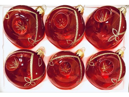 Vánoční vášeň- Sada 6 červených koulí s zlatým dekorem, velikost 7 cm a