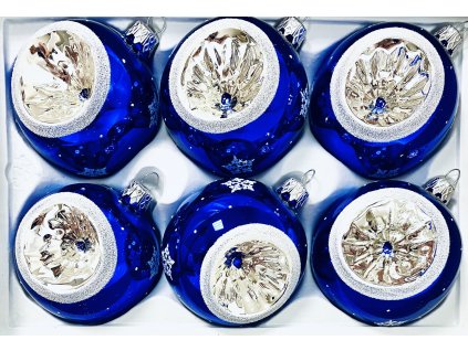 Retro modrá vánoční radost - modrá, 6 ks, velikost 7 cm, s reflektorem a