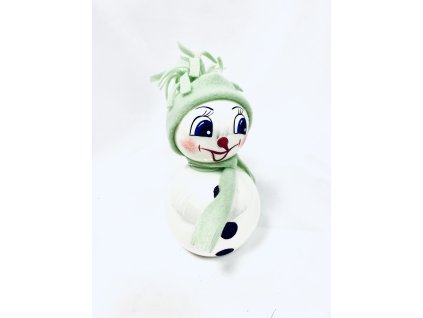 Začarovaný sněhulák: Úsměv vánočního zázraku se zelenou čepicí, 18 cm