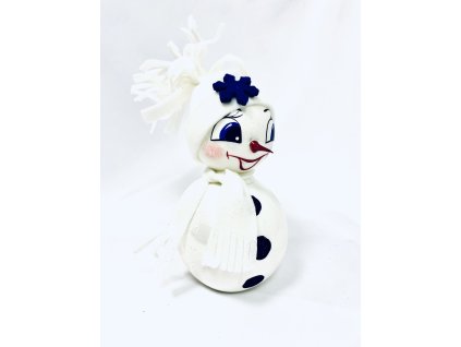 Začarovaný sněhulák: Úsměv vánočního zázraku s bílou čepicí, 18 cm