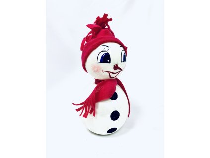 Začarovaný sněhulák: Úsměv vánočního zázraku s červenou čepicí, 18 cm
