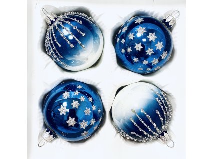 Stella - sada skleněných ozdob s unikátním dekorem (modrá ,unikátní sada 4 ks, velikost 7cm) IRISA