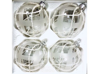 Ledové měsíční koule: čiré vánoční ozdoby s bílými linkami" (Sada 4 ks, velikost 8 cm) IRISA