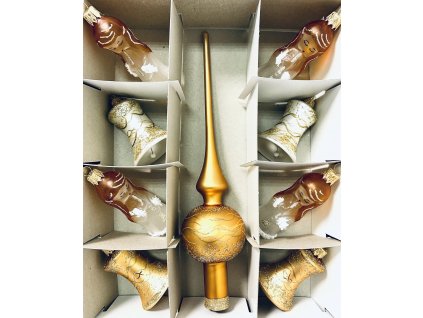 Irisa Enchanted fairy set - bílo-zlatá vánoční kolekce s vílami a zvonky , set 9 ks, velikost 7 cm špice 26 cm