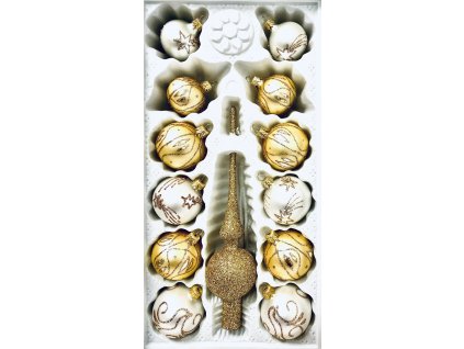 Irisa Stella's golden symphony collection: Zlatá špice a koule plné hvězd a tradice -  bílo zlaté  , 13 ks