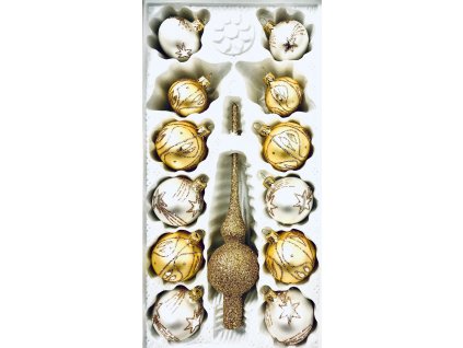 Irisa Aurora's celestial elegancen: Zlatá špice a koule plné hvězd a tradice -  bílo zlaté  , 13 ks