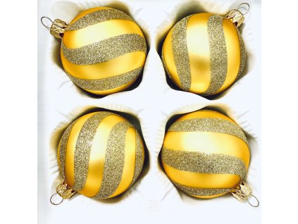 Barevné retro koule - Vánoční skleněné koule se zlatými pruhy sada 4 ks skleněných ozdob  (Velikost 7 cm)