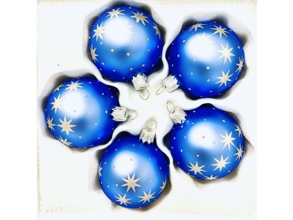 Vánoční skleněné koule s vločkami – modré, 5 ks ( velikost 6 cm ) IRISA