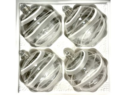 IRISA Sada 4 skleněných koulí 8 cm – Čirá elegance s matnými spirálami aa
