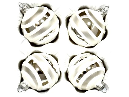 IRISA Sada 4 skleněných koulí 7 cm – Pruhy elegance ( stříbrná ) a