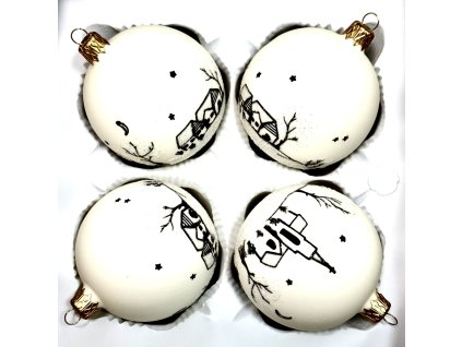 IRISA Skleněné vánoční koule 7 cm – Pohádková zimní vesnička ( Sada 4 )