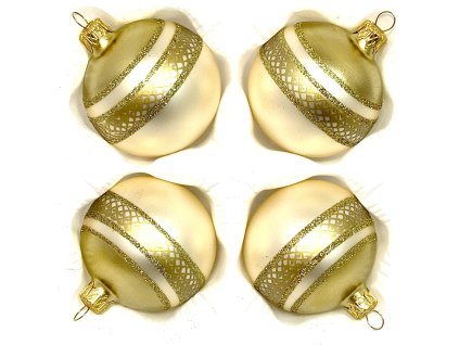 Skleněné vánoční koule 7 cm „Krémová noblesa“ – Elegantní ozdoby s jemným zlatým dekorem- sada 4 ks