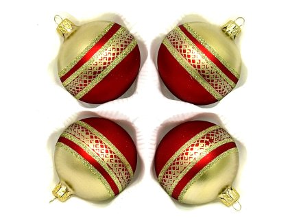 Skleněné vánoční koule 7 cm „Královská červeň“ – Elegantní dekorace v červenozlatém provedení - sada 4 ks