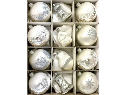 Andělská krása – Stříbrná vánoční sada 7 cm ( sada 12 ks )