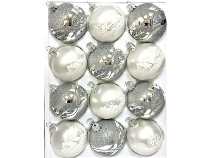 Noa – Stříbrná zimní elegance (7 cm) – sada 12 ks