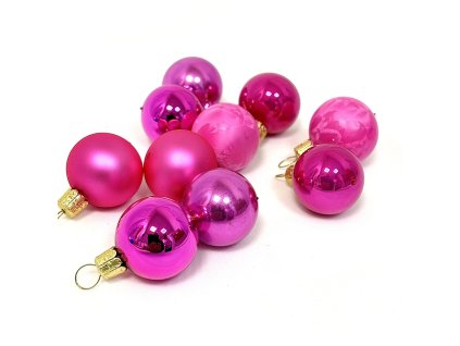 Skleněné vánoční ozdoby „Růžové perličky radosti“, 3 cm, růžovo-fialové (10 ks v balení)