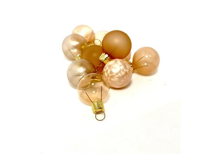 Skleněné vánoční ozdoby „Broskvové pohlazení“, 3 cm, broskvově-champagne (10 ks v balení)