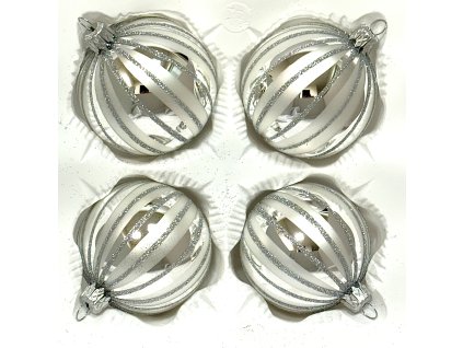 Skleněné vánoční ozdoby „Stříbrné ledové spirály“, 7 cm, stříbrno-bílé - sada 4 ks