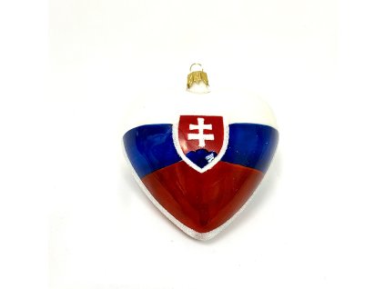 Skleněná ozdoba srdce „Slovenské srdce“, 10 cm, v barvách slovenské vlajky ( velikost 10 cm v dárkové krabičce ) A