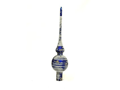 Skleněná vánoční špice "Noční hvězdná spirála", 28 cm, modro-stříbrná se zlatými hvězdami- 1 ks a