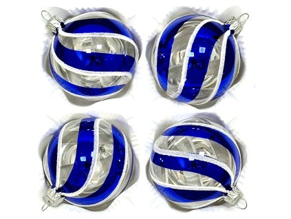 Skleněná vánoční koule Ø 7 cm – Cobalt spirála & mrazivý lem (sada 4 ks)
