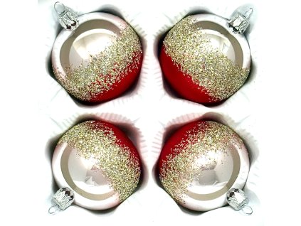 Skleněná vánoční koule Ø 7 cm – Champagne-ruby třpyt (sada 4 ks)
