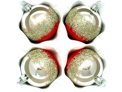 Skleněná vánoční koule Ø 7 cm – Champagne-ruby diagonála (sada 4 ks)