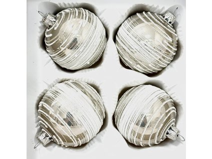 Snow-Whisper – stříbrné skleněné koule s matně-bílou kresbou, 7 cm a