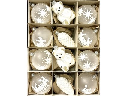 Unikátní sada vánočních ozdob se špicí – hvězdy, figurky a šišky (8 cm + špice 28 cm)