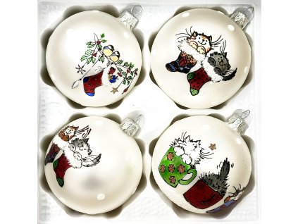 Vánoční koule s koťaty – sada 4 ks (8 cm)