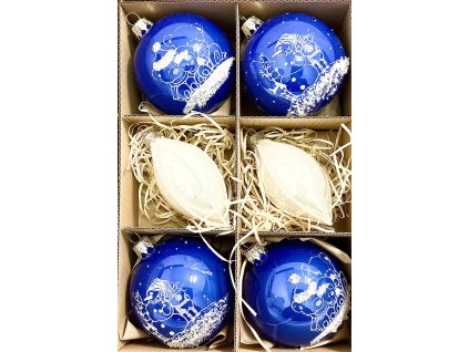 Sada vánočních ozdob Modrý sněhulák a ledové šišky – zimní pohádka (7 cm)