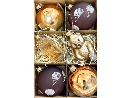 Sada vánočních ozdob Lesní pohádka s medvídkem – koule, lucerna a dekorace (7 cm a