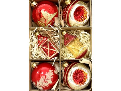 Sada vánočních ozdob Vánoční klasika – červenozlaté koule a lucerny (7 cm) a